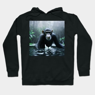 Chimpanzee in a Jungle lake in the rain Hoodie